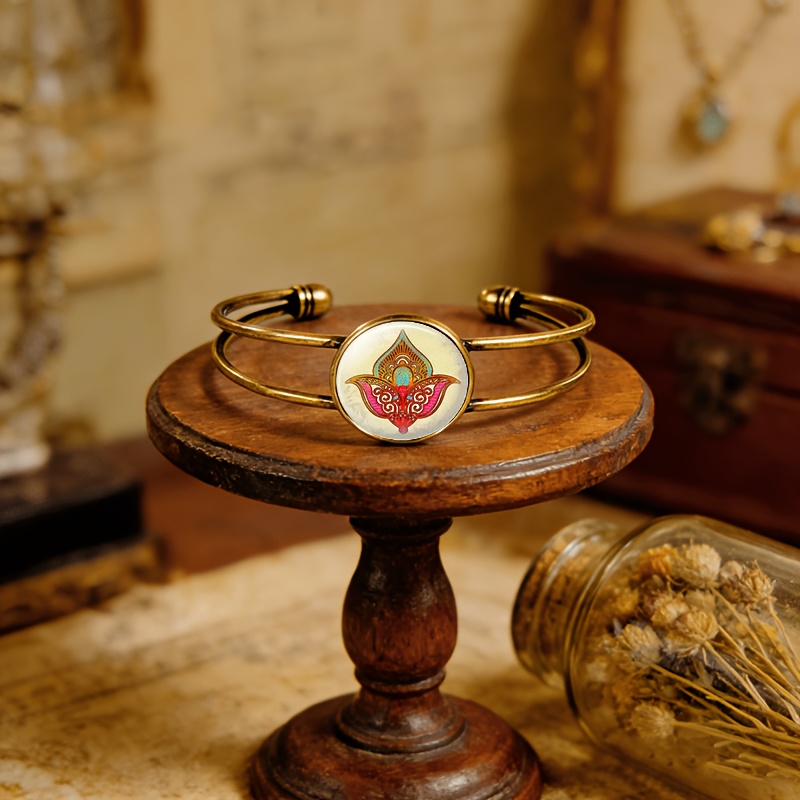 Antique Cyan Double-Layer Adjustable Bracelet with Intricate Patterns, Unique Gift